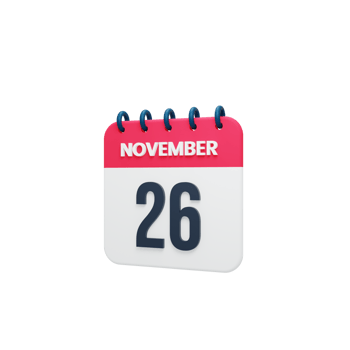 November Realistic Calendar Icon 3D Rendered Date November 26 png