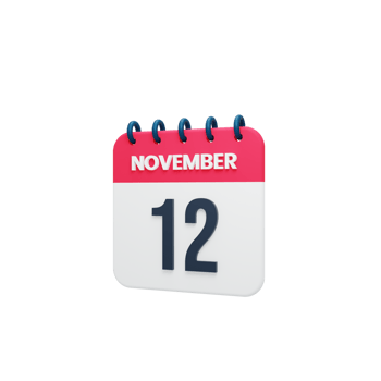 November Realistic Calendar Icon 3D Rendered Date November 12 png