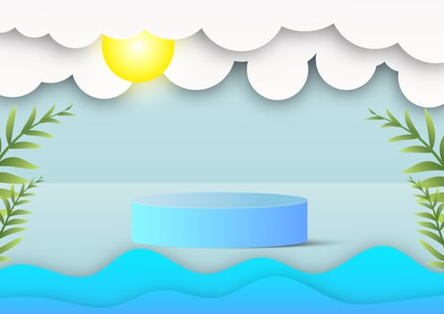 Abstract background design circle plate cylindrical pedestal product stand for advertising in a blue tone, banner template, e-commerce, commerce. summer concept. vector