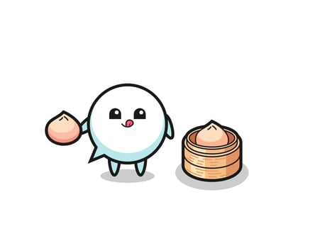 cute speech bubble character eating steamed buns vector