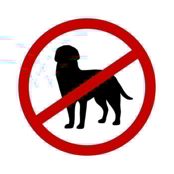 Do not entry with dogs symbol sticker template. Simple vector shape icon set, black silhouette. Warning information stop sign in public place. Restriction zone.
