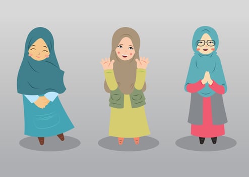 Three Cute Hijab Hello Gesture vector
