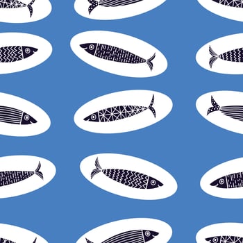 Sardines. Cute background. Seamless pattern. Can be used in textile industry, paper, background, scrapbooking. vector