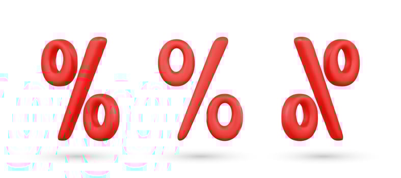 Realistic 3d red percentage sign vector illustration