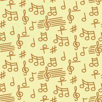 A pattern in the theme of music. Notes, treble keys, musical strips. Suitable for printing on packaging, advertising, signage, banners, paper and textile products. vector
