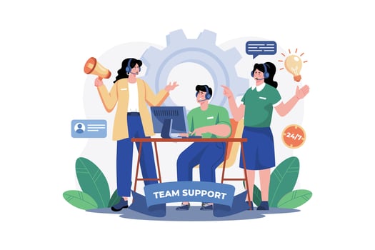 Team support department advises the customer's office workers. vector