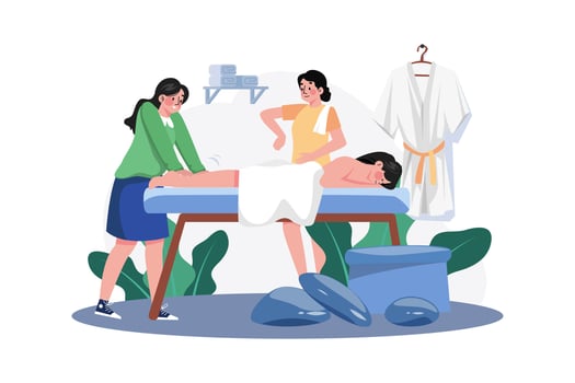 Woman receiving foot massage service from a masseuse. vector
