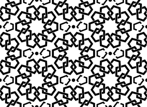 Seamless Islamic pattern, black modern persian motif. Ramadan banner Arabic style, round pattern elements. Geometric overlapping  ornament Muslim symbol, vector isolated on white background