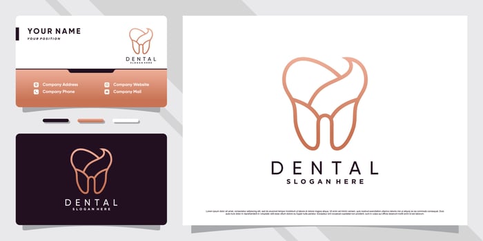 Dentist logo design for dental care clinic with creative concept and business card template vector