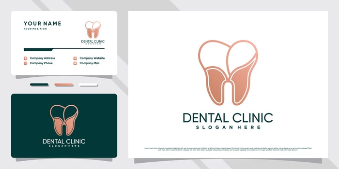 Dentist logo design for dental care clinic with creative concept and business card template vector