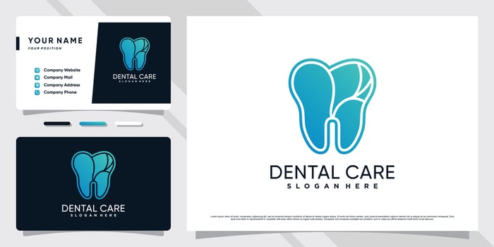Dentist logo design for dental care clinic with creative concept and business card template vector