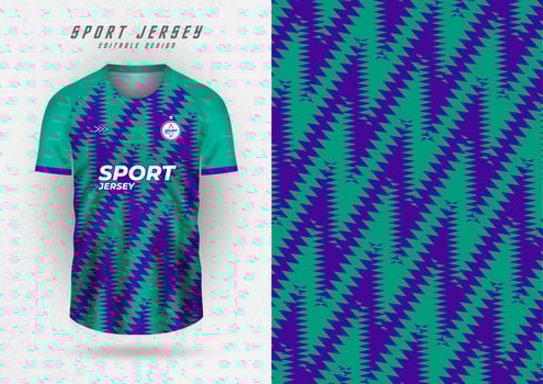 Background mockup for sports shirt, gym shirt, running shirt, green purple zigzag pattern. vector