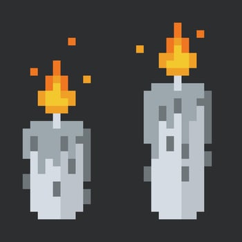 pixel illustration of two burning candles vector