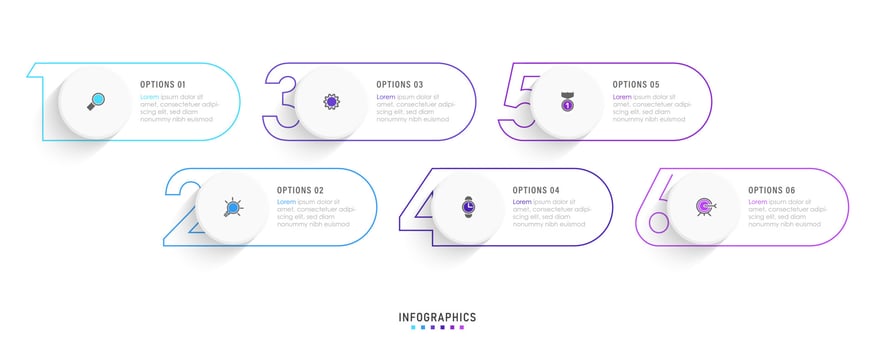 Vector Infographic label design template with icons and 6 options or steps. Can be used for process diagram, presentations, workflow layout, banner, flow chart, info graph.