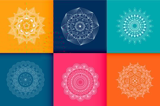Mandalas. Vintage decorative elements. Six ethnic mandala patterns set Oriental pattern, vector illustration. Islam, Arabic, Indian, Turkish, Pakistan, Chinese,  ottoman motif ethnic Mandala ornament