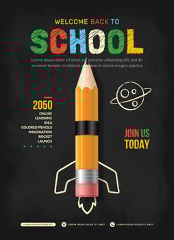 Pencil rocket launching to space background. Back to school concept for invitation poster and banner, Online learning and Web page template vector