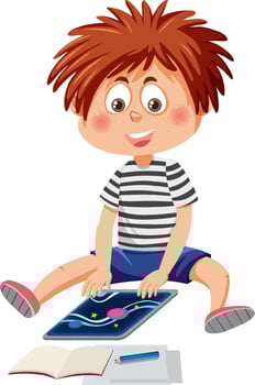 A boy using tablet for online learning vector