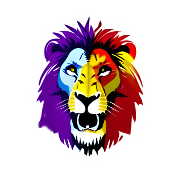 Colorful lions Head Logo, lions face Sticker, modern pop art style, dark Black background. png
