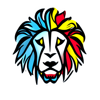 Colorful lions Head Logo, lions face Sticker, modern pop art style, dark Black background. png