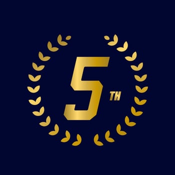 Vector illustration of 5th celebration icon with elegant golden gradient colors