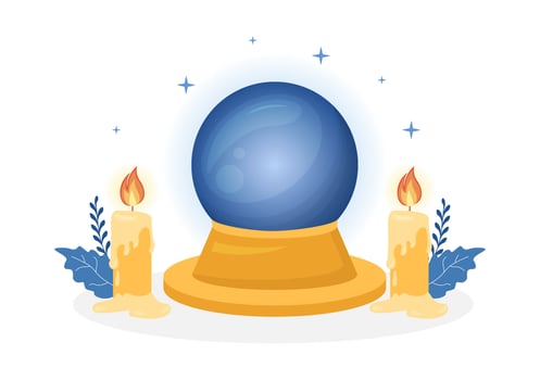 Fortune Teller Template Hand Drawn Cartoon Flat Illustration with Crystal Ball, Magic Book or Cards for Predicts Fate and Telling the Future Concept vector