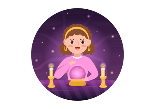 Fortune Teller Template Hand Drawn Cartoon Flat Illustration with Crystal Ball, Magic Book or Cards for Predicts Fate and Telling the Future Concept vector