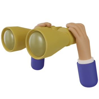 cartoon character businessman hand holds binocular. 3d illustration or 3d render png
