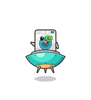 washing machine cartoon riding a future spaceship vector