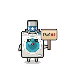 washing machine cartoon as uncle Sam holding the banner I want you vector