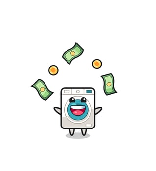 illustration of the washing machine catching money falling from the sky vector
