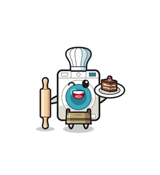 washing machine as pastry chef mascot hold rolling pin vector
