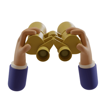 cartoon character businessman hand holds binocular. 3d illustration or 3d render png