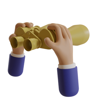 cartoon character businessman hand holds binocular. 3d illustration or 3d render png