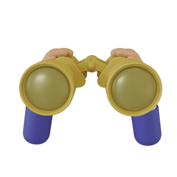 cartoon character businessman hand holds binocular. 3d illustration or 3d render png
