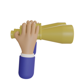 cartoon character businessman hand holds binocular. 3d illustration or 3d render png