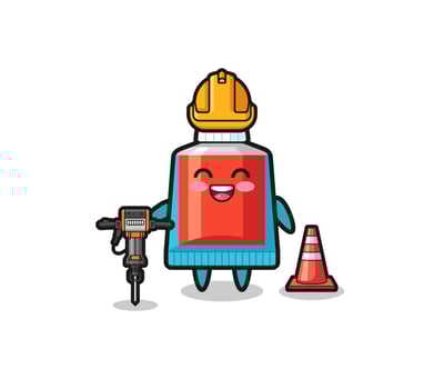 road worker mascot of toothpaste holding drill machine vector