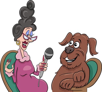 cartoon dog giving an interview to a journalist vector
