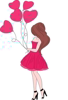 vector image of woman holding balloon, for coloring book