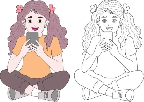 Girl holding a phone vector