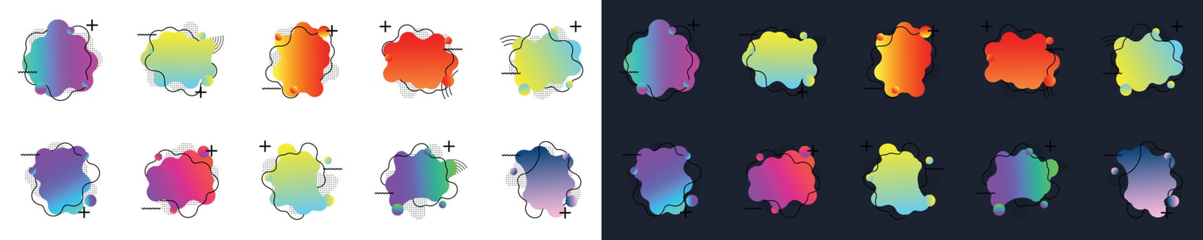 Fluid graphic shape element design vector background or liquid gradient abstract geometric modern splash halftone wavy set for text copy space. idea of curvy backdrop for flyer or brochure