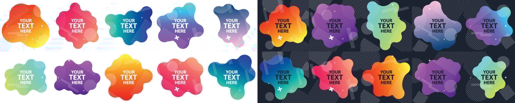 Fluid graphic shape element design vector background or liquid gradient abstract geometric modern splash halftone wavy set for text copy space. idea of curvy backdrop for flyer or brochure