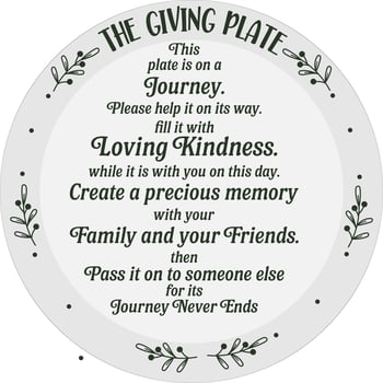 Christmas giving plate tradition vector text design. Enjoy, Refill, pass it on. Sharing plate, dish, background decoration printable. Quote saying phrase for family love, friends, relationship.