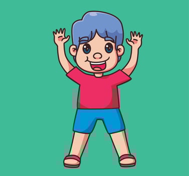 children greeting hands up. Isolated cartoon person illustration. Flat Style Sticker element vector