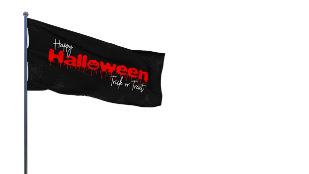 Happy Halloween Trick or Treat Scary Waving Flag with Spider Web, 3D Rendering png