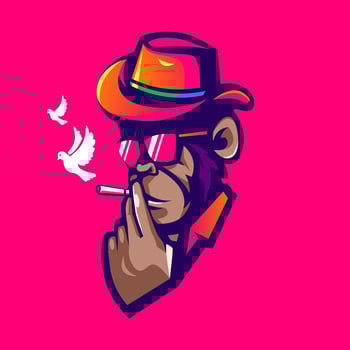 Monkey smoking mascot logo design illustration. Ape peace vector
