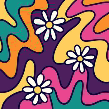 Sixties Abstract Liquid Retro Daisy Swirls vector