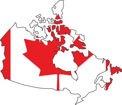 Canada map city color of country flag. png