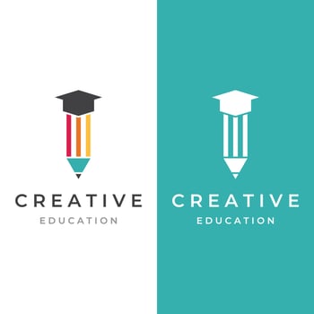 Creative student education logo template design with hat, book, pencil or pen sign.Inspired by graduating students.Logos for universities, colleges of education and schools. vector