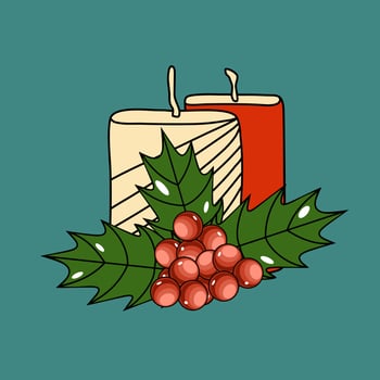 Holiday candles with holly berries decoration vector illustration