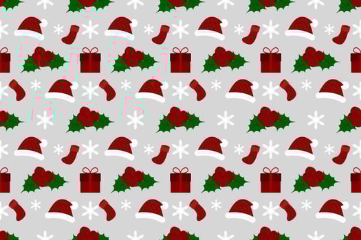 Christmas seamless pattern design. Santa,gift,deer,snowman,Christmas tree,Christmas leaves, vector illustrations background.